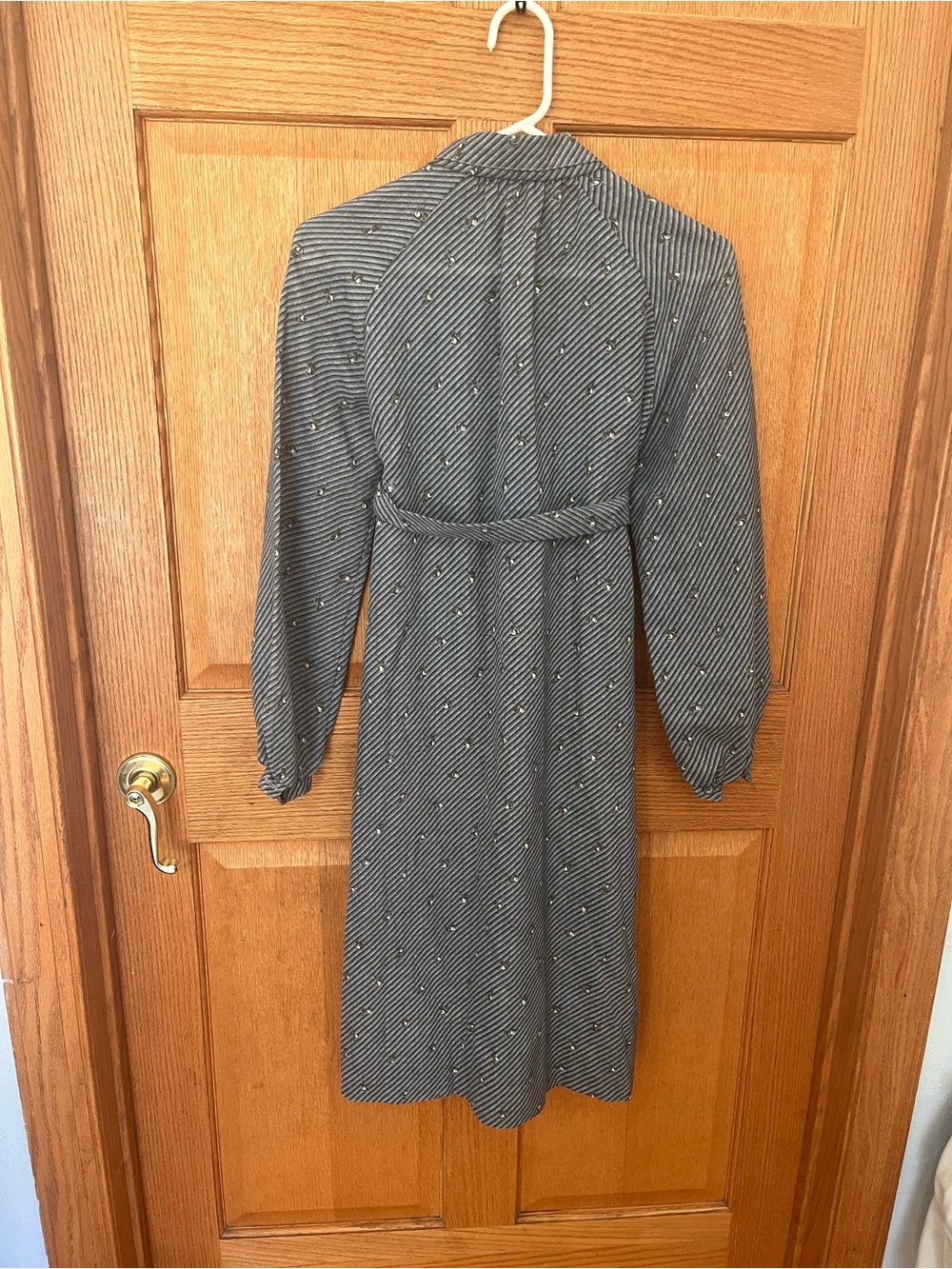 Vintage Union made Gray Striped V-Neck Belted Dress - Picture 6 of 6